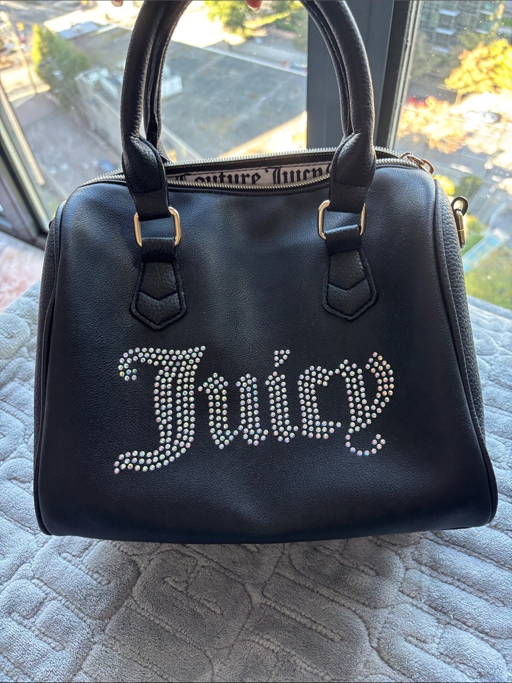 Juicy Couture Black Rhinestone Logo Satchel Handbag – Y2K Glam